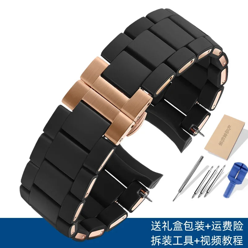 Rubber-Clad Steel Watchband 20mm 23mm