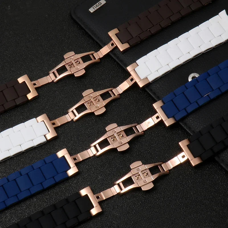 Rubber-Clad Steel Watchband 20mm 23mm