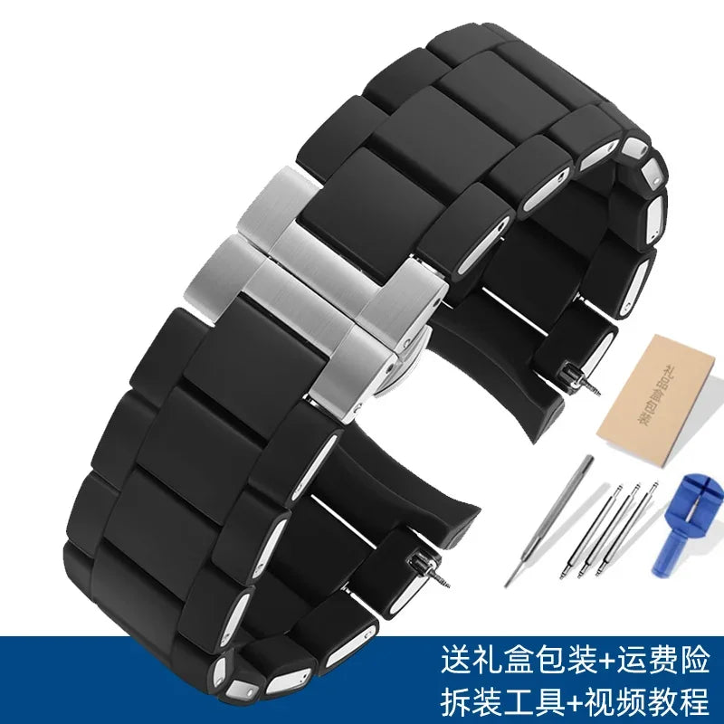 Rubber-Clad Steel Watchband 20mm 23mm
